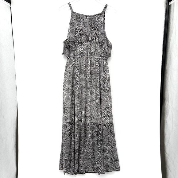 Torrid Maxi Dress Size 1X Black White Ikat Chiffon Sleeveless A-Line Boho Resort - Picture 6 of 14